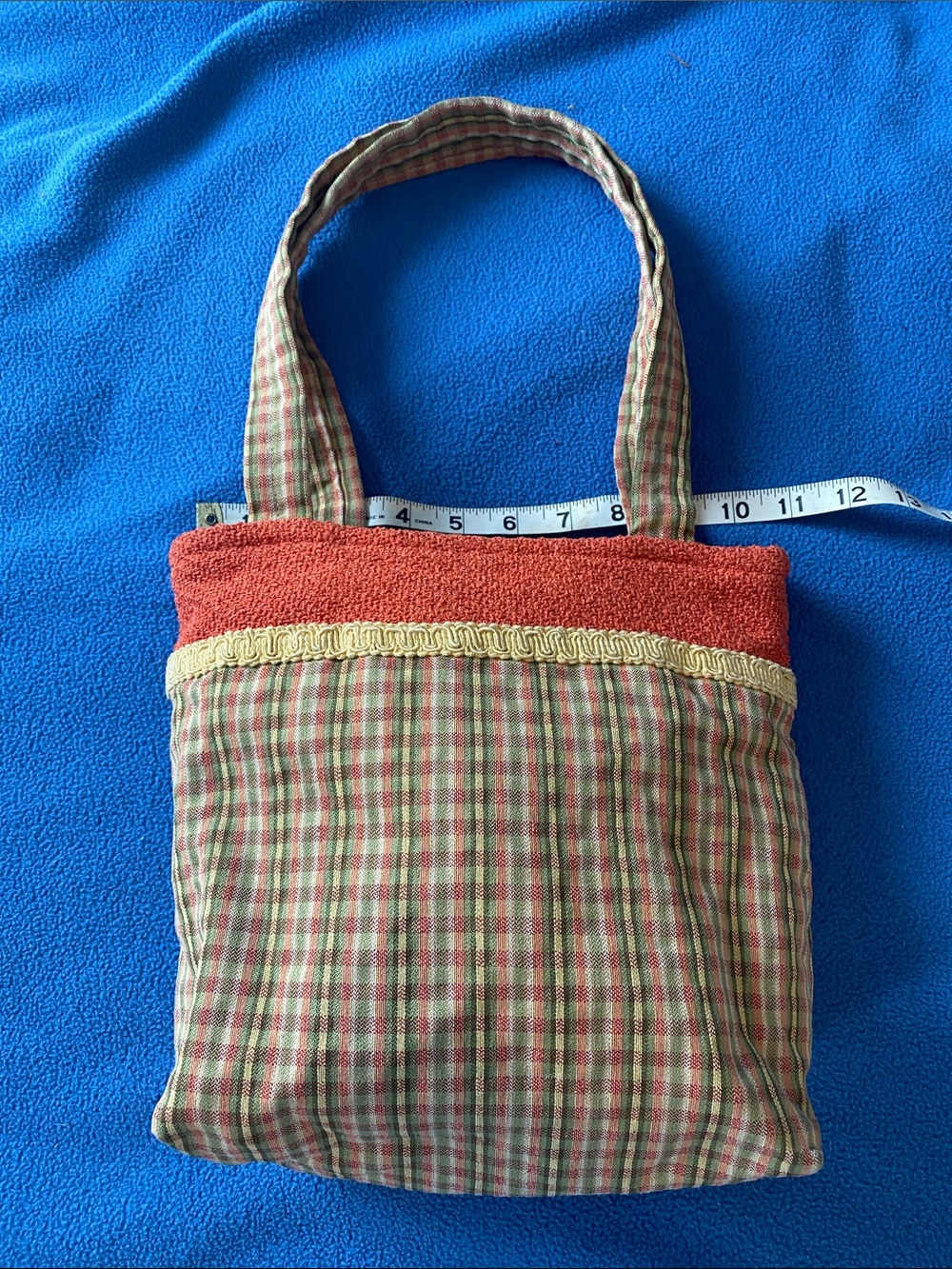 Plaid Cotton Tote with Orange Trim